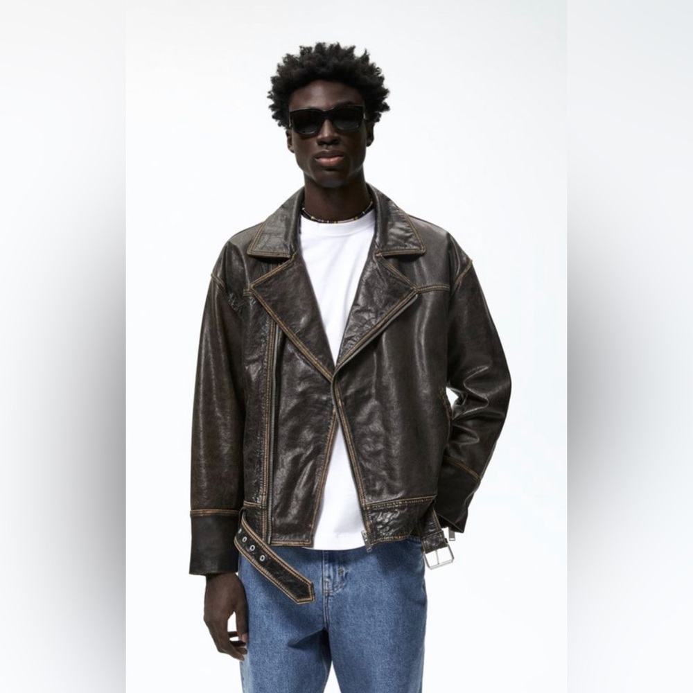 ZARA VINTAGE REAL LEATHER BIKER JACKET
